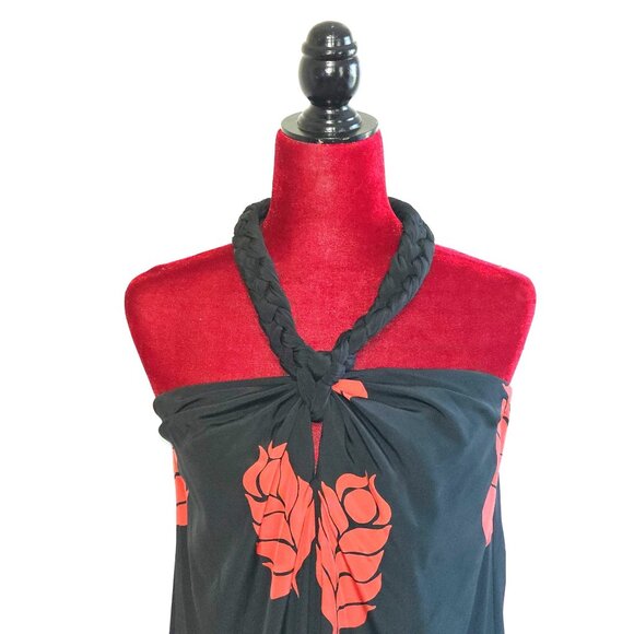 NWT Temperley London Women's Red Black Floral Silk Halter Neck Dress Size 6 2338 - Picture 3 of 13